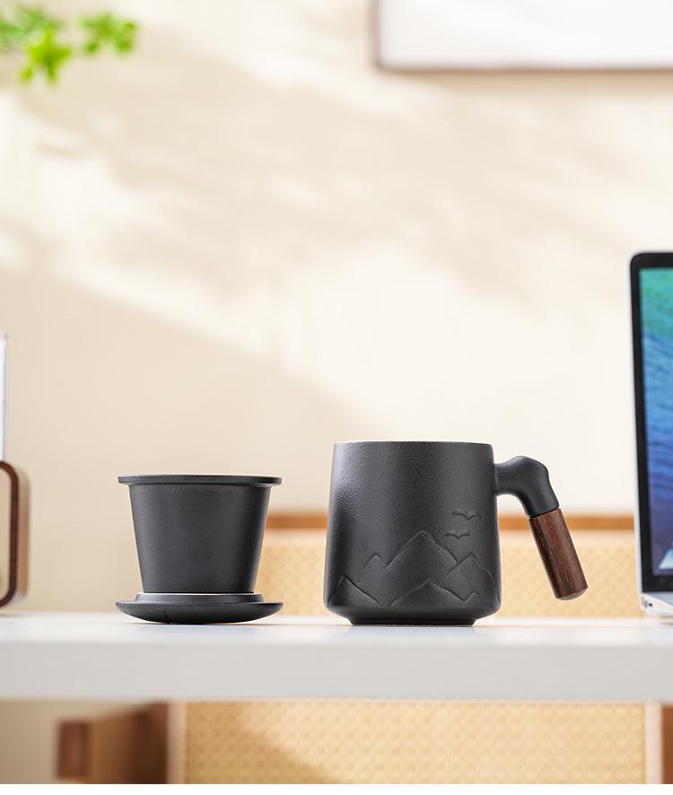 Ceramic Tea Brewing Cup: Coarse Pottery Personal Mug with Engraving - Perfect for Office or Souvenir Gift