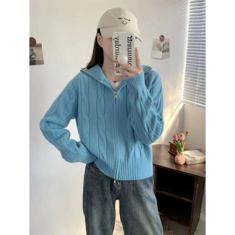 Zipper Turtleneck Knitted Cardigan Sweater Women's Winter Design Sense Loose Lazy Style Casual Top Tide