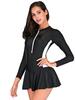 Traje de baño de una pieza conservador para mujer con control de abdomen - Manga larga, Adelgazante, Tallas grandes, Fuente termal