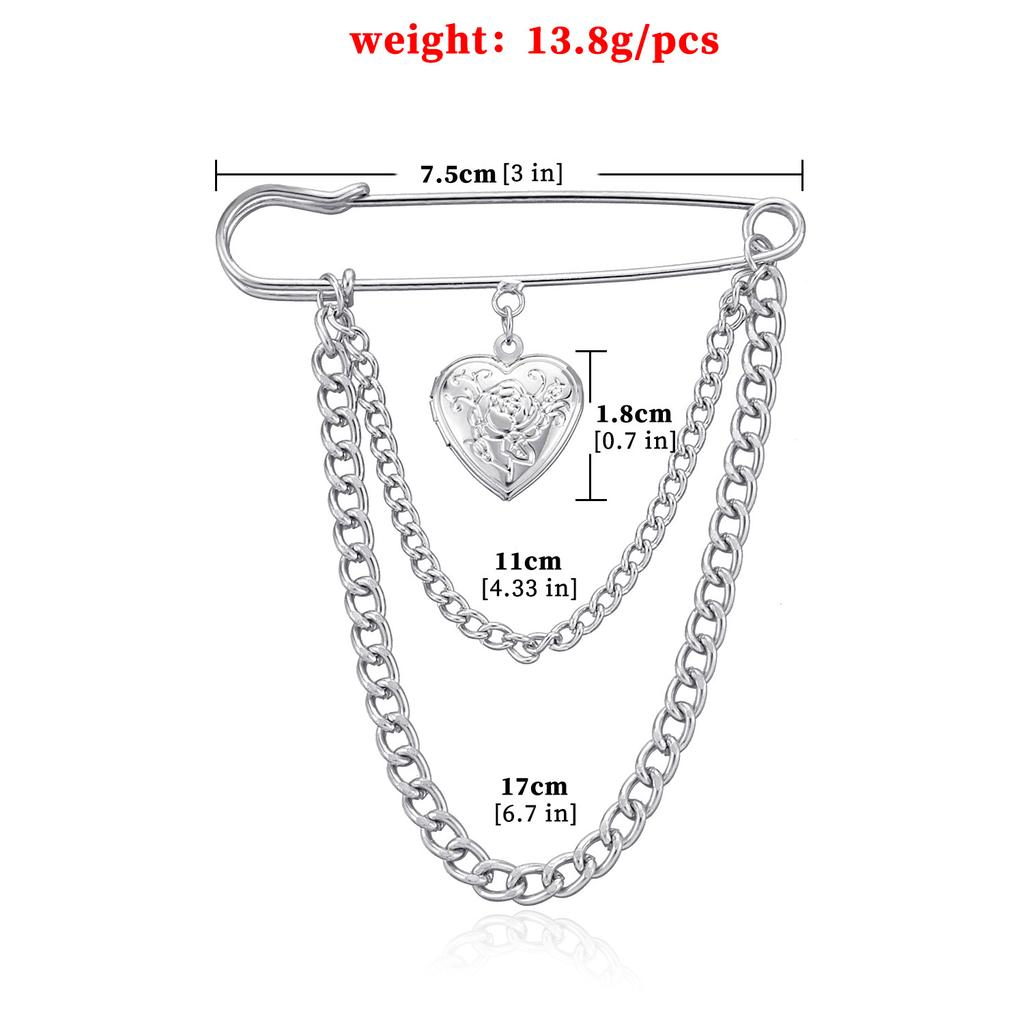 Creative openable relief love brooch, retro light luxury trend chain pin accessories
