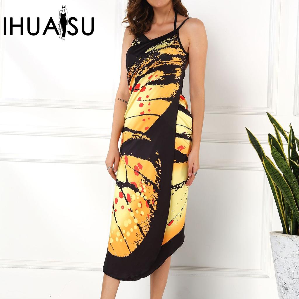 IHUASU Women's Colourful Butterfly 3D Printed Sexy Comfortable Beach Cover Dresses