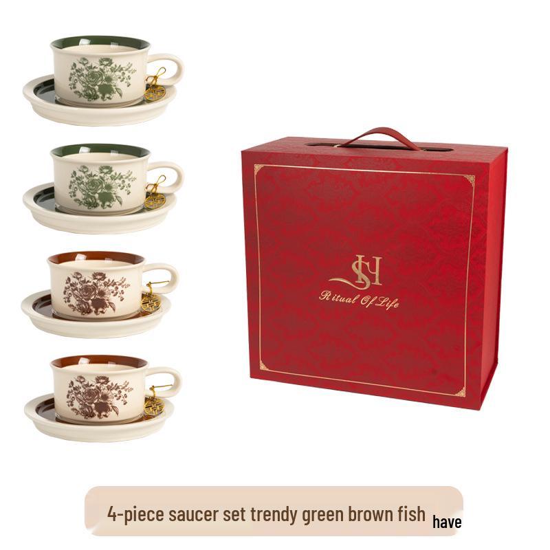 Elegant Retro Ceramic Coffee Cup and Saucer Set - Ideal Gift for Afternoon Tea
