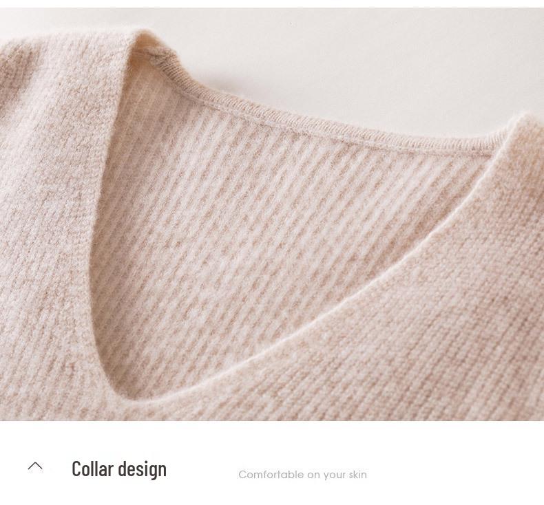 Women's 2025 Autumn/Winter V-Neck Cashmere Sweater: Solid Color, Loose Fit, Short, Long Sleeve Knit Base Layer