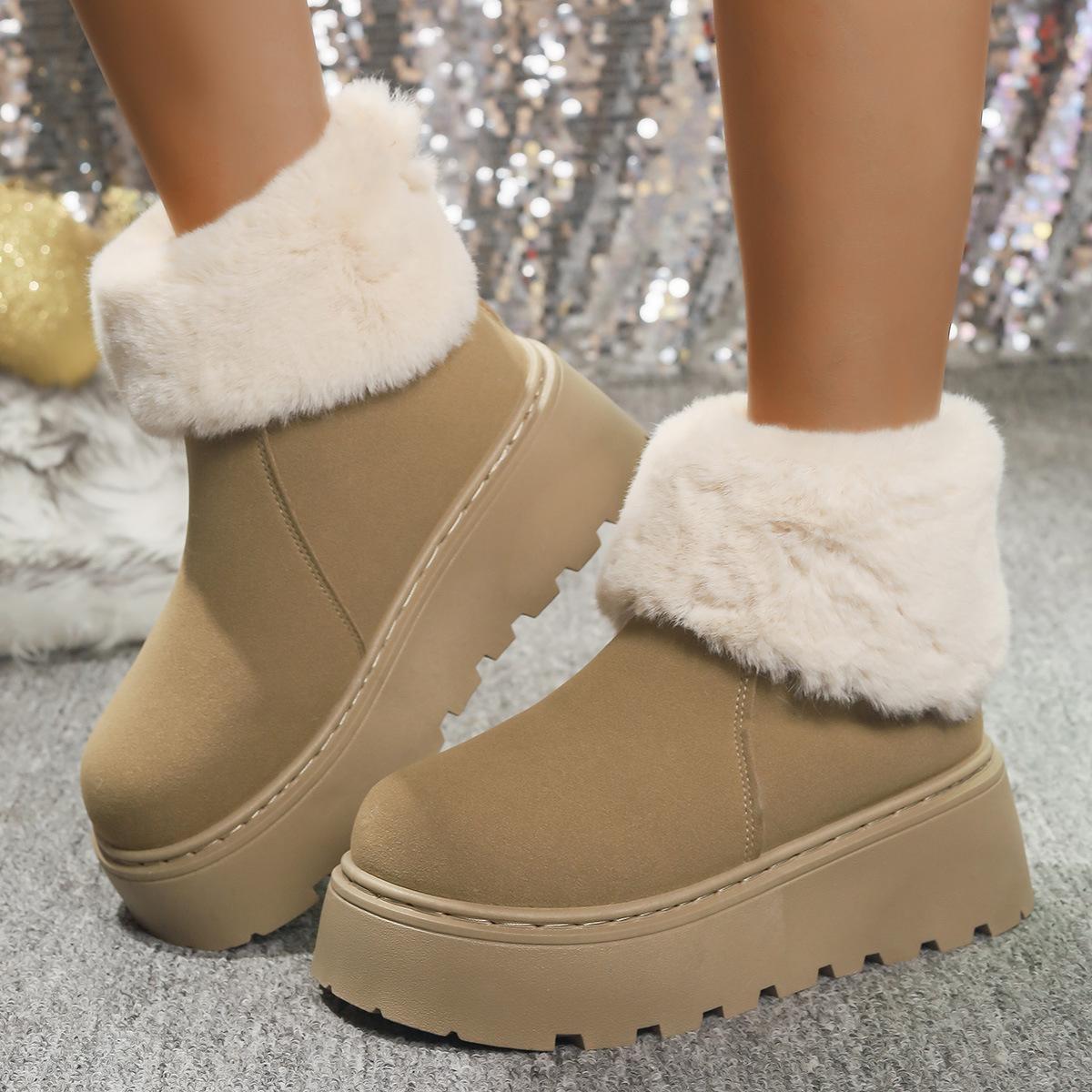 

Foreign trade velvet warm muffin platform cotton shoes 2025 winter new ugly cute big head hair height snow boots women 36 хаки