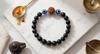 Original 5 Mukhi Rudraksha und Schutzarmband gegen das Böse Auge für Männer & Frauen | Natürliche 8mm Matt Schwarze Onyx-Perlen | Nazar Suraksha Spiritueller Schmuck