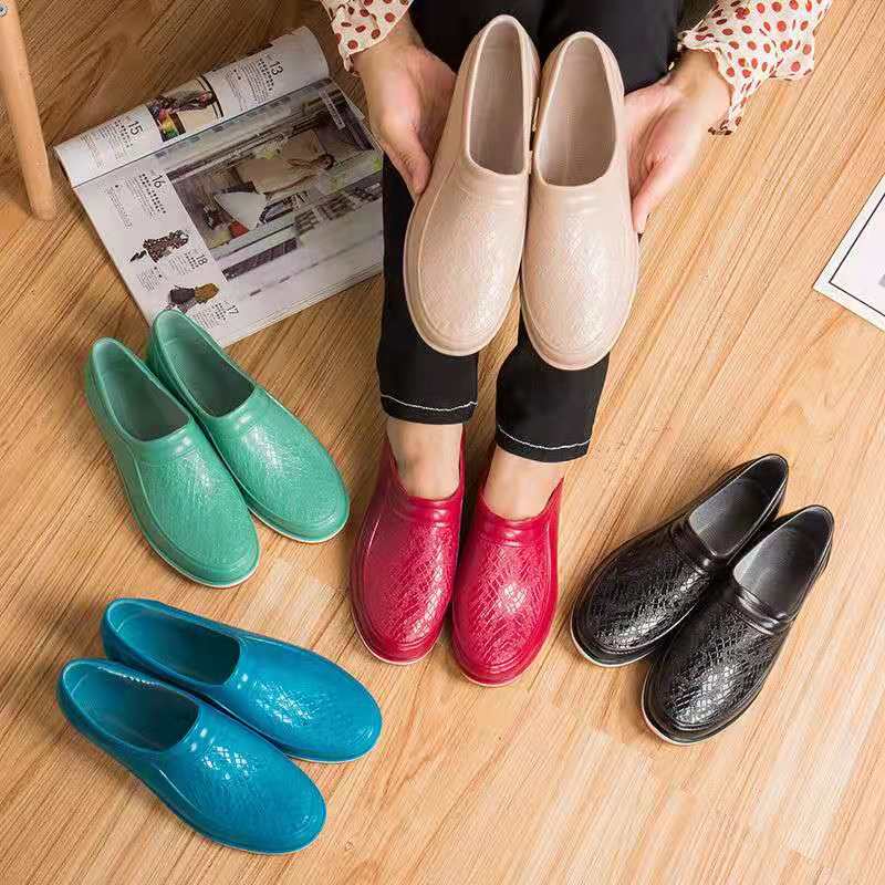 Mode Unisex Wasserschuhe,Haushalt Küche Tragen Damen Regenstiefel,Rutschfeste TPR Sohle Flache Galoschen,Rindermuskelboden,Farben,Tropfen