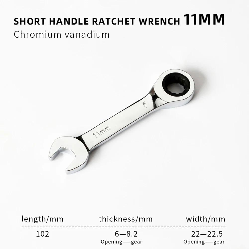 Reversible Combination Stubby Spanner Quick Open Short Handle Ratchet Socket Wrench 8mm-19mm CR-V Steel Bike/Auto Repair Tool