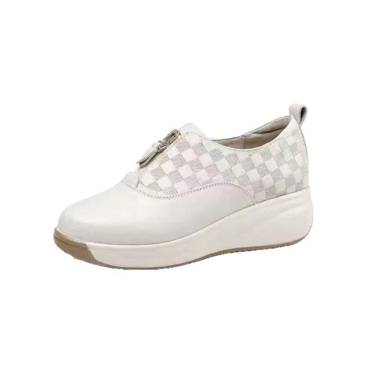 2025 autumn new mother shoes soft sole women's shoes wedge heel comfortable shoes casual leather shoes platform zipper single shoes women