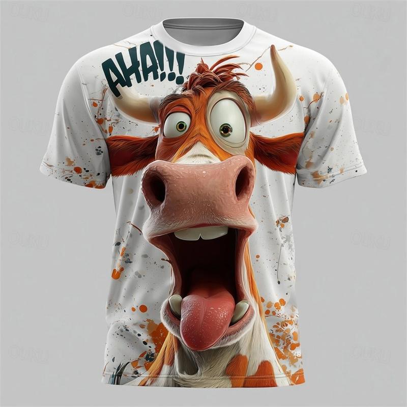 Funny Animal Print T-shirt For Men Cool Camel Funny Cow Chicken Graphic Short Sleeve T Shirts Personality Outdoor Loose Tees