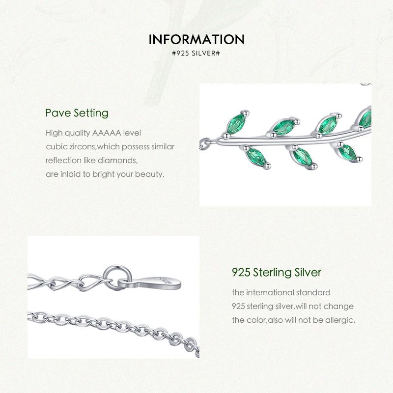 MODIAN 925 Sterling Silver Green Leaf Zirconia Adjustable Link Chain Bracelet For Women Fashion Wedding Jewelry Accessories