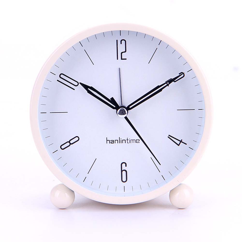 

4 Inches Round Metal Desk Clock Simple Fashion Student Silent Alarm clock with Night Light Large beige#0