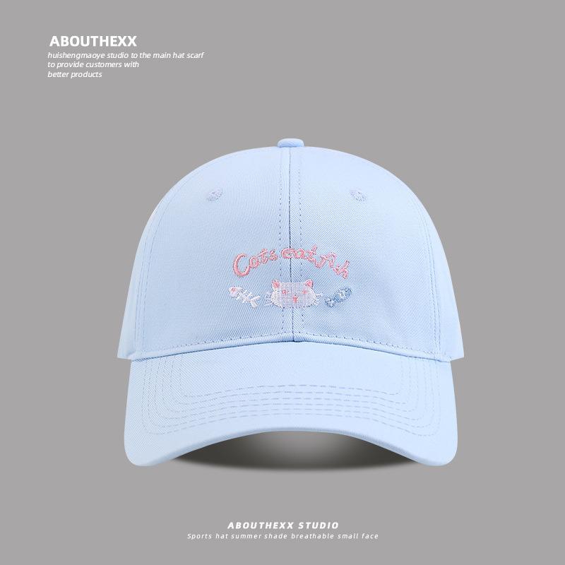 Sweet And Cute Kitten Embroidered Baseball Cap Women'S Summer Japanese Face Small Versatile Sun Hat Sports Cap Tide