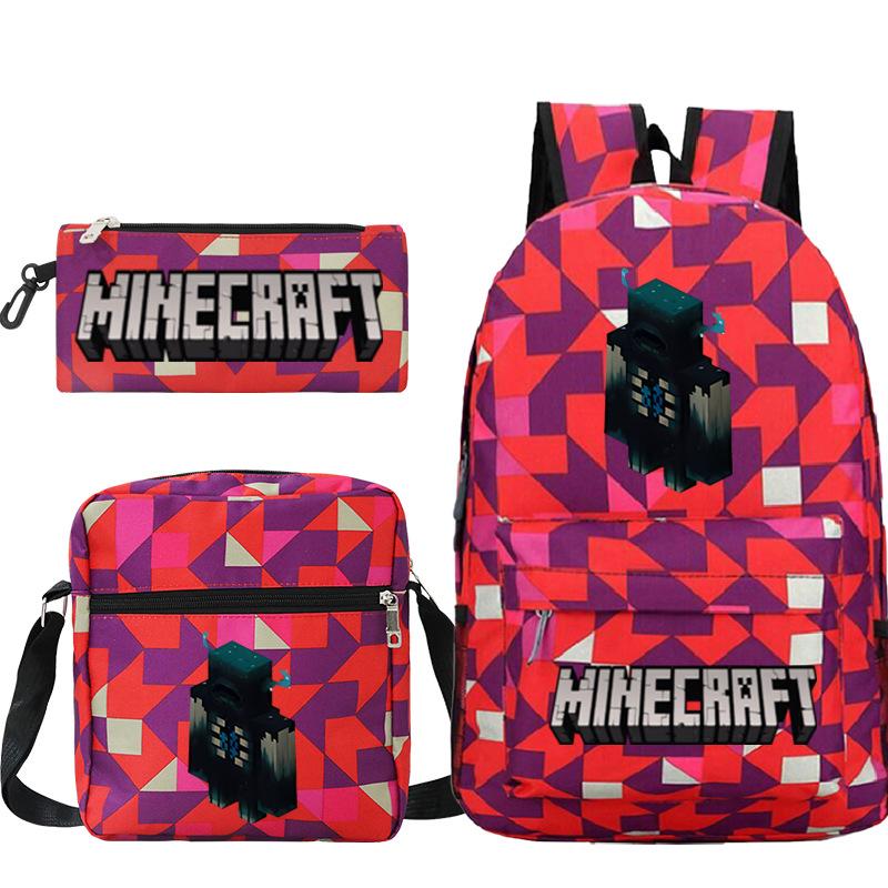 Game Minecraft Printed Children'S School Bag Oblique Span Bag Stationery Pencil Bag Student Backpack Set
