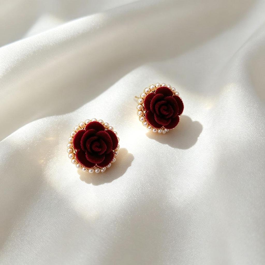 Ankara Red Flower Bead Stud Earrings for Women, Versatile Daily Temperament Unique Earrings, Korean Simple New Ear Accessory