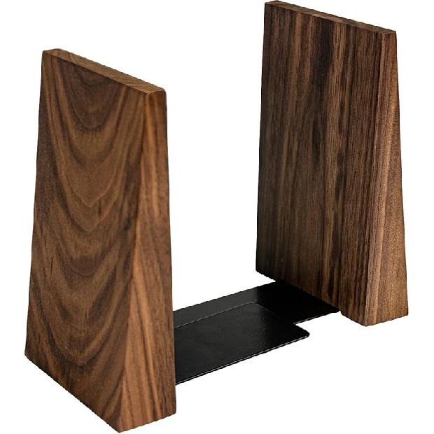 Luxdecor Wood Bookends Hold Heavy Books- Walnut Bookends for Office, Sturdy Bookends for Desk Non Skid, Decorative Walnut Wood Bookends Large, 2pack Walnut- M Size