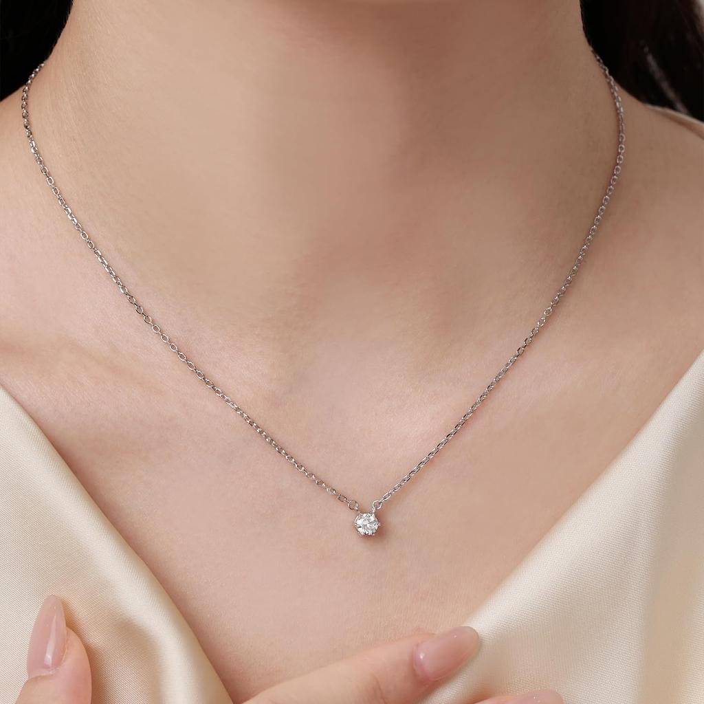 FANCIME Diamond Necklace for Diamond Sterling Perfect for and Gift Wrapping Women, 0.3ct Lab-Grown (DEF/VS), Silver, 6-Prong Setting, Classic,