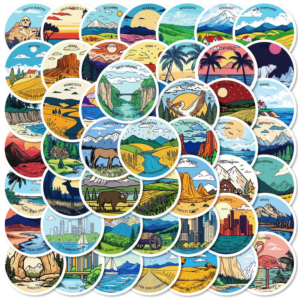 New 50 Pictures of Mainland Landscape Aesthetic Cartoon Graffiti Round Stickers Creative DIY Suitcase Mobile Phone Stickers