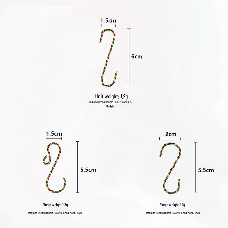 Red and White PET Laminated Colorful S-Hook Ornaments for Christmas Tree Decorations