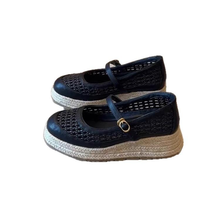 Yueyu retro versatile wear-resistant straw woven thick-soled bag head sandals women's fashion woven hollow word with light mouth single shoes