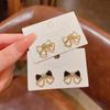Cute Small Bow Stud Earrings for Women Hollow Metal White Black Enamel Heart Crystal Party Jewelry Gift