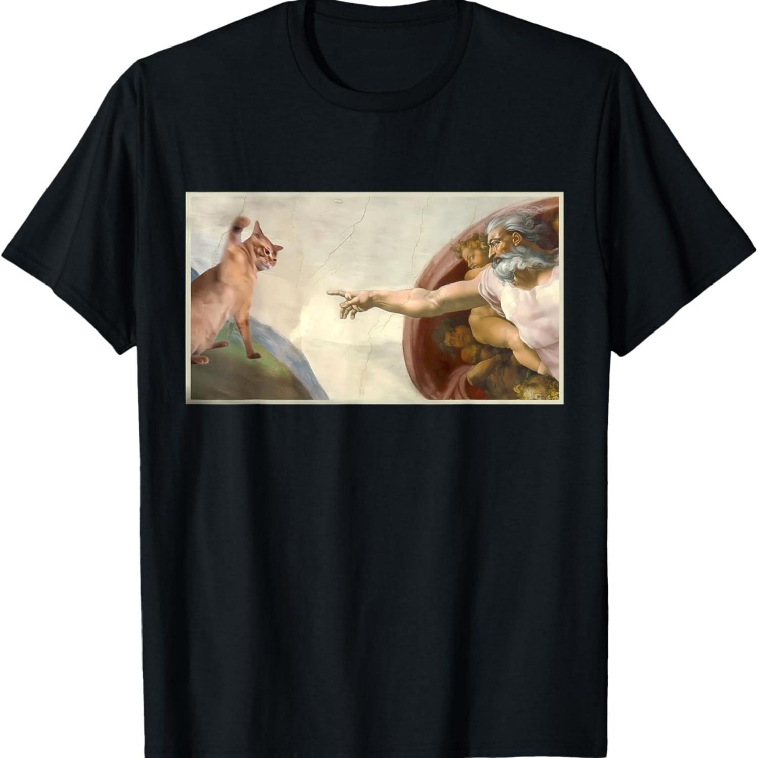 Funny Cat Slap Sarcastic Creation Of Adam Cat Meme Cat Lover T-Shirt S
