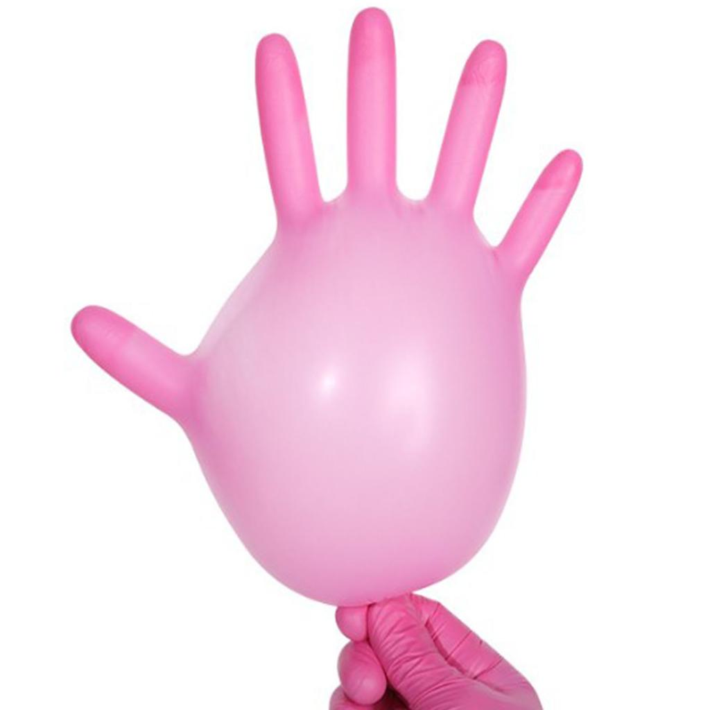 100pcs Nitrile Glove Disposable Powder Free Food Grade PVC Rubber Nitrile Cleaning Glove Pink M