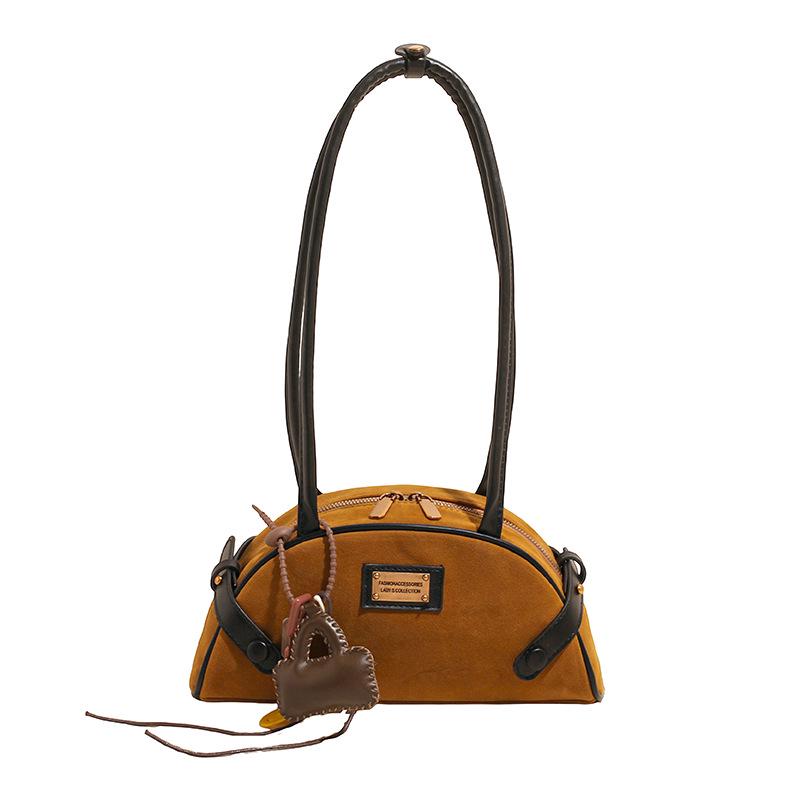 

Women s Trendy Solid Color Bowling Bag - Autumn/Winter Fashion Shoulder & Underarm Bag Single Bag коричневий