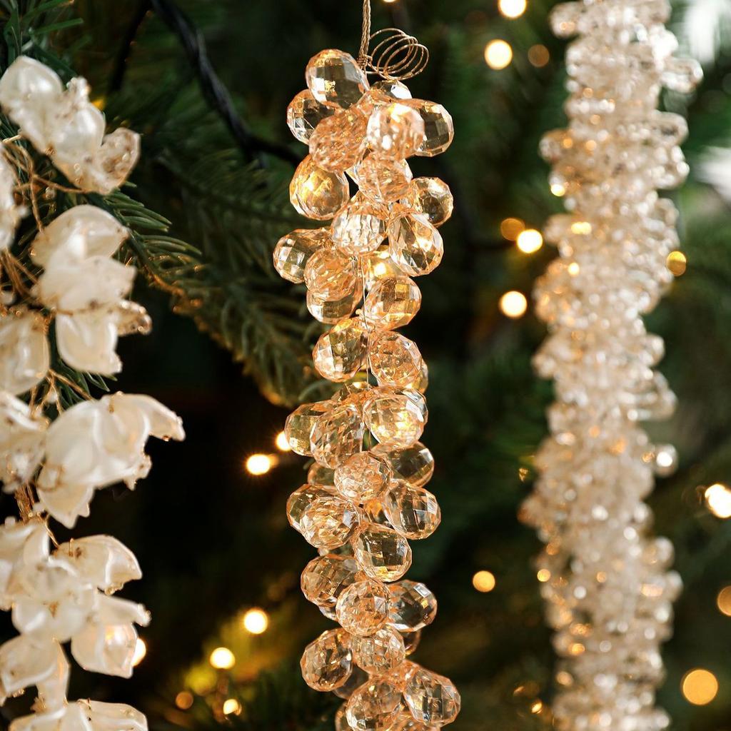 Christmas Tree Pendants Glitter Transparent Acrylic Beads Drop Pendant Petal Beading Ornaments Home Xmas Party DIY Decoration