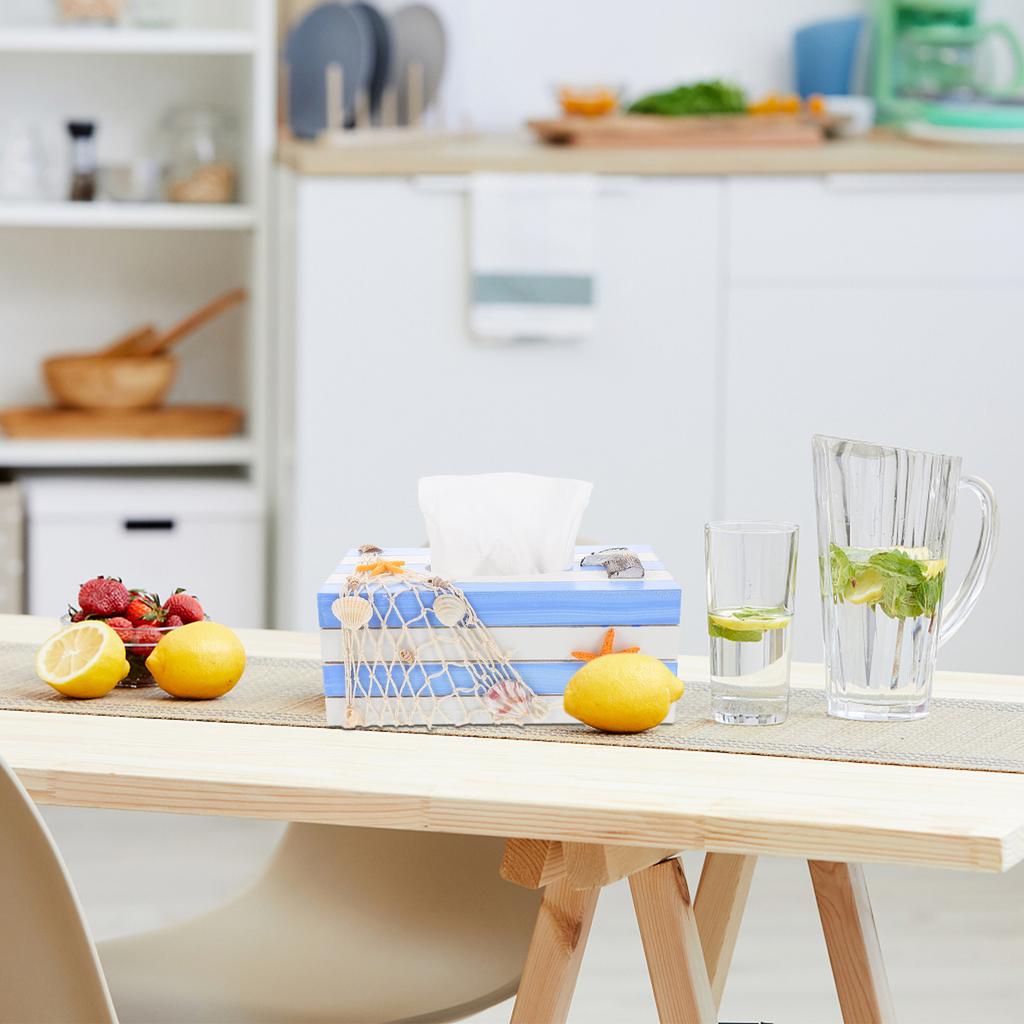 1pcs Wooden Tissue Box Holder Mediterranean Style Compact Napkin Storage Case For Living Room Bedroom Office Desktop Tissue