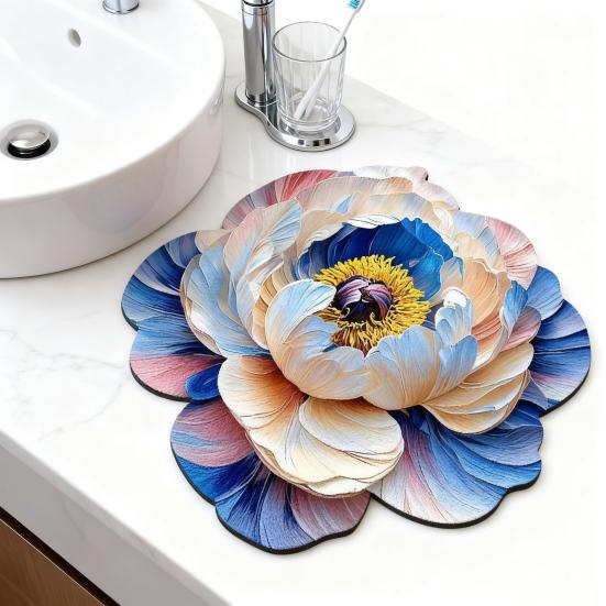 3D Dish Drying Mat Absorbent Kitchen Drying Mat Floral Reusable Washable Dish Drying Pad