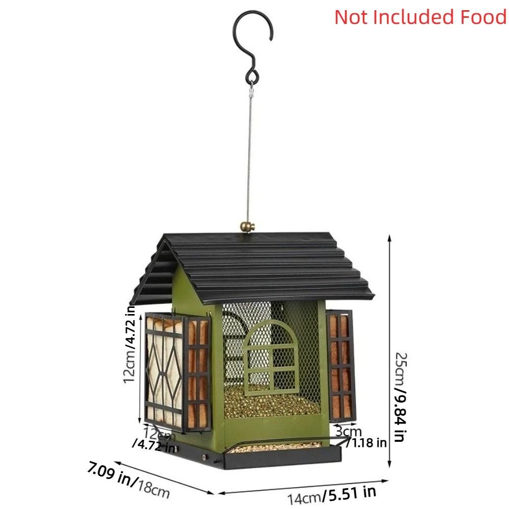 Large Capacity Hanging Bird Feeder Rustproof Weatherproof Parrot Feeding Station Squirrel Proof House Shape Metal Bird Feeder