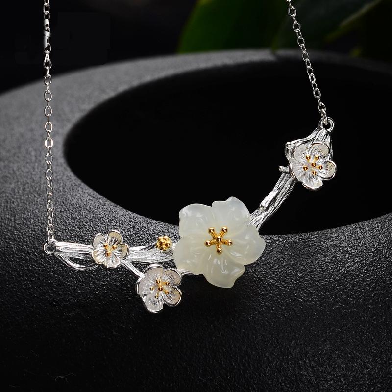Natural An Jade Plum Blossom Jewelry Sets Elegant And Luxurious Ring Earrings For Women   Wedding Accessories