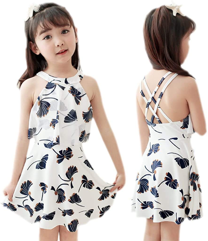 NICEYY School Set with Lace and Sizes Kids' Swimsuit, Girls' Two-Piece Set, High-Neck One-Piece Shorts, Ruffles, 120-160cm (JP, Height, 150cm, White)