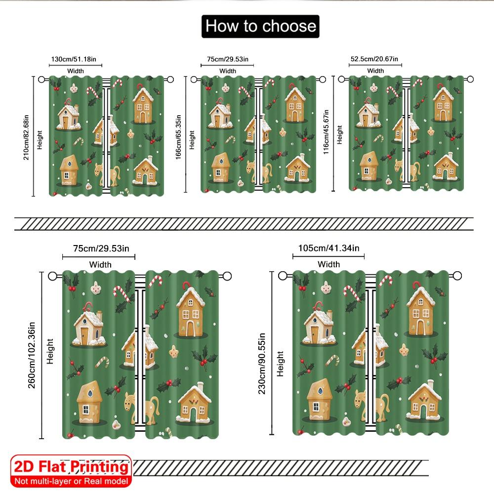 2 Stück 2D Flachdruck Frohe Weihnachten Beliebte Fenster Vorhänge Weihnachts Lebkuchenhäuser Zuckerstangen 100% Polyester Stoff