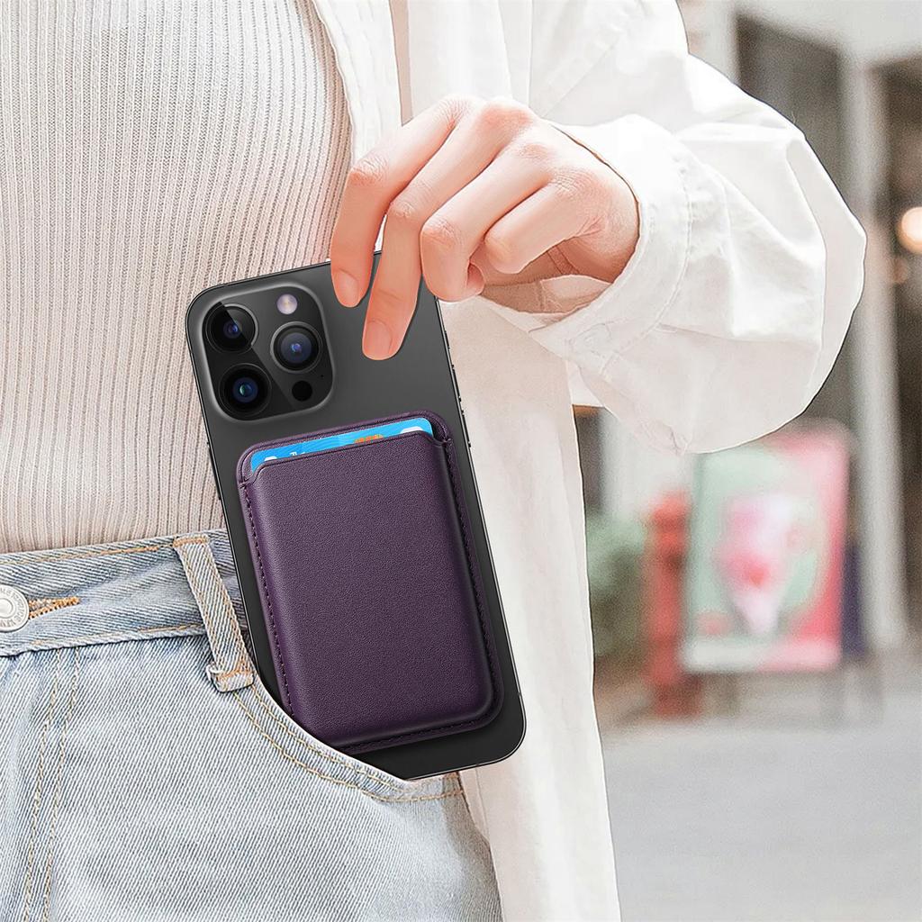 MagSafe Leder Kartenhalter für iPhone 12-17 Serie - Ausziehbarer Kartenhalter, Handy-Rückenbefestigung