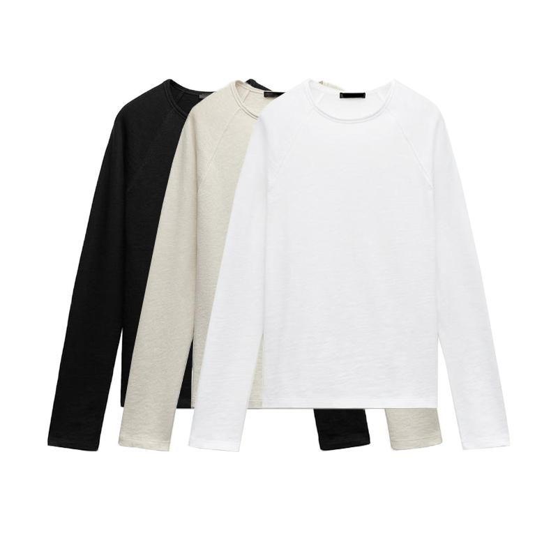 Spring New Arrival Easiest for Match Casual Inner Wear Base Minimalist Cotton round Neck Long Sleeves Cotton T-shirt 0085180