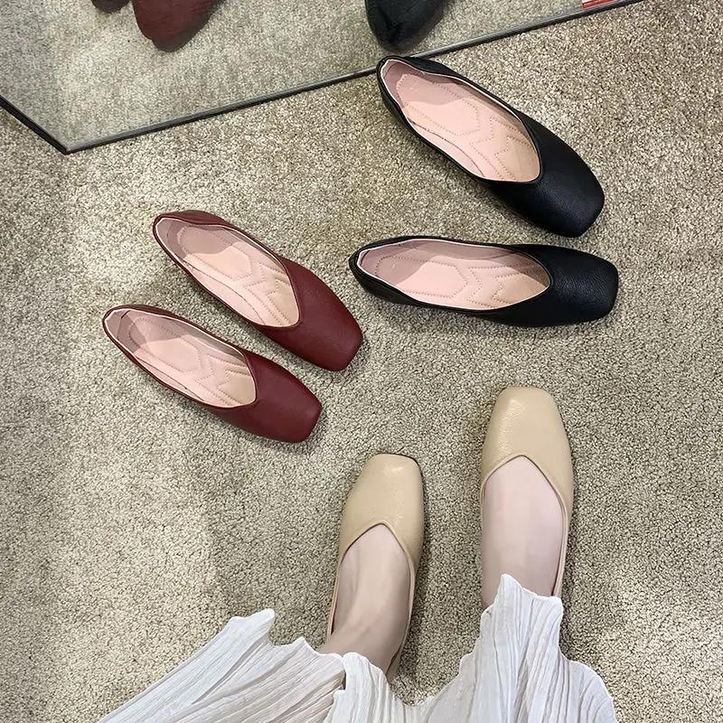 Fashion Ladies Footwear Square Toe Slip-on Red Black Women's Flat Shoes Non Quick Delivery Chic and Elegant Luxury Brand Shoe Popular 39