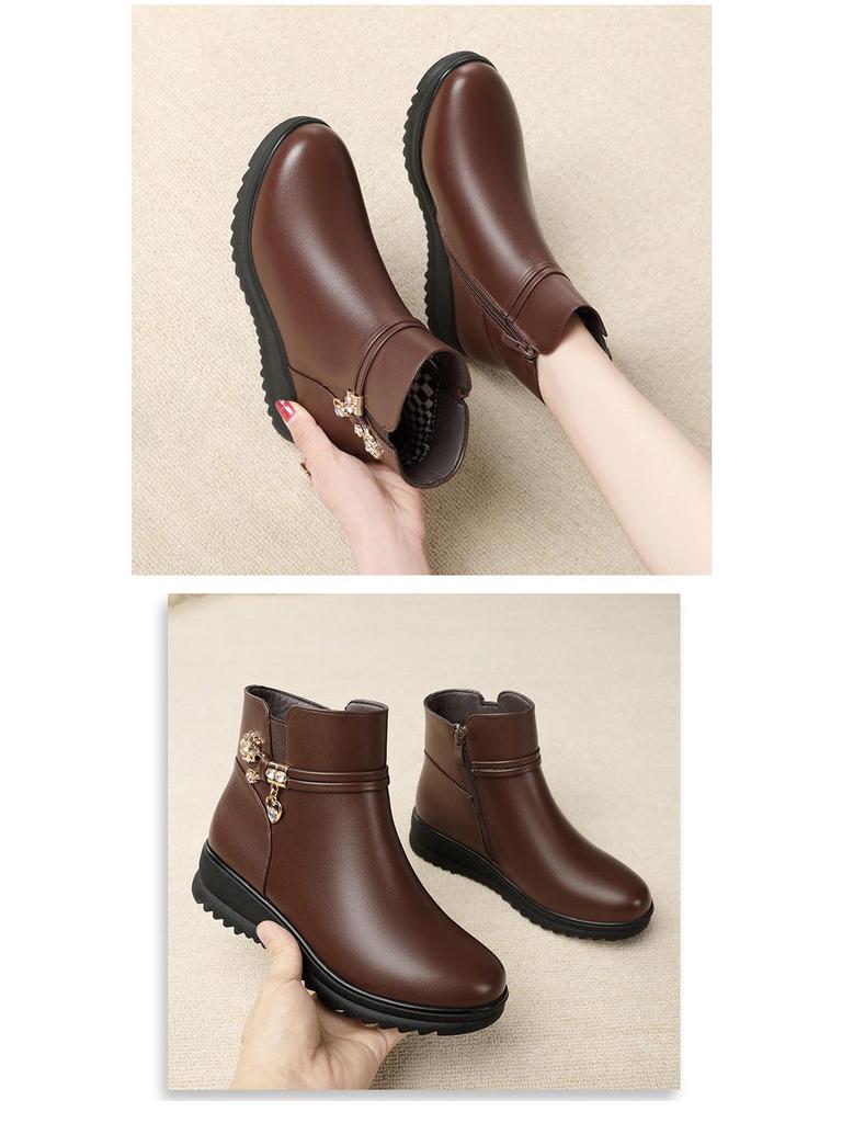 Dámské bavlněné kotníkové boty: Měkká kůže, nízký podpatek, plus samet na podzim a zimu 2021