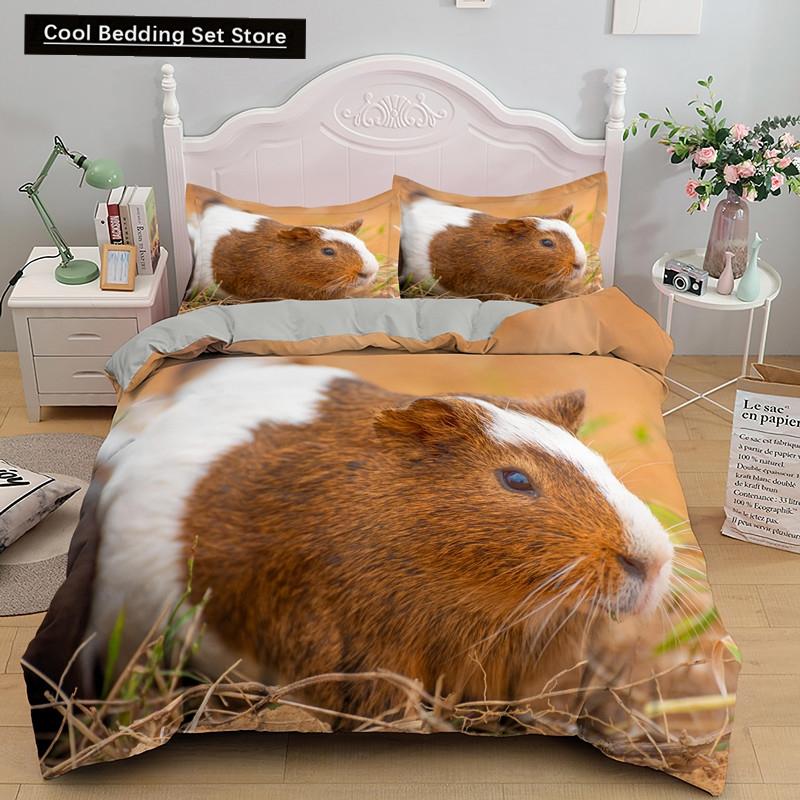 3D Marsvin Påslakan King Queen Härligt Hamster Sängklädesset För Barn Pojke Flicka Djur Husdjur Mus 2/3 Delar Polyester Täcke