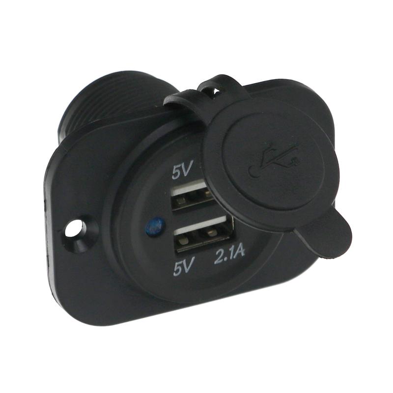 LMoDri Universal 12V Motorcycle Waterproof Dual USB Port Charger Socket Outlet 1A 2.1A With Mounting