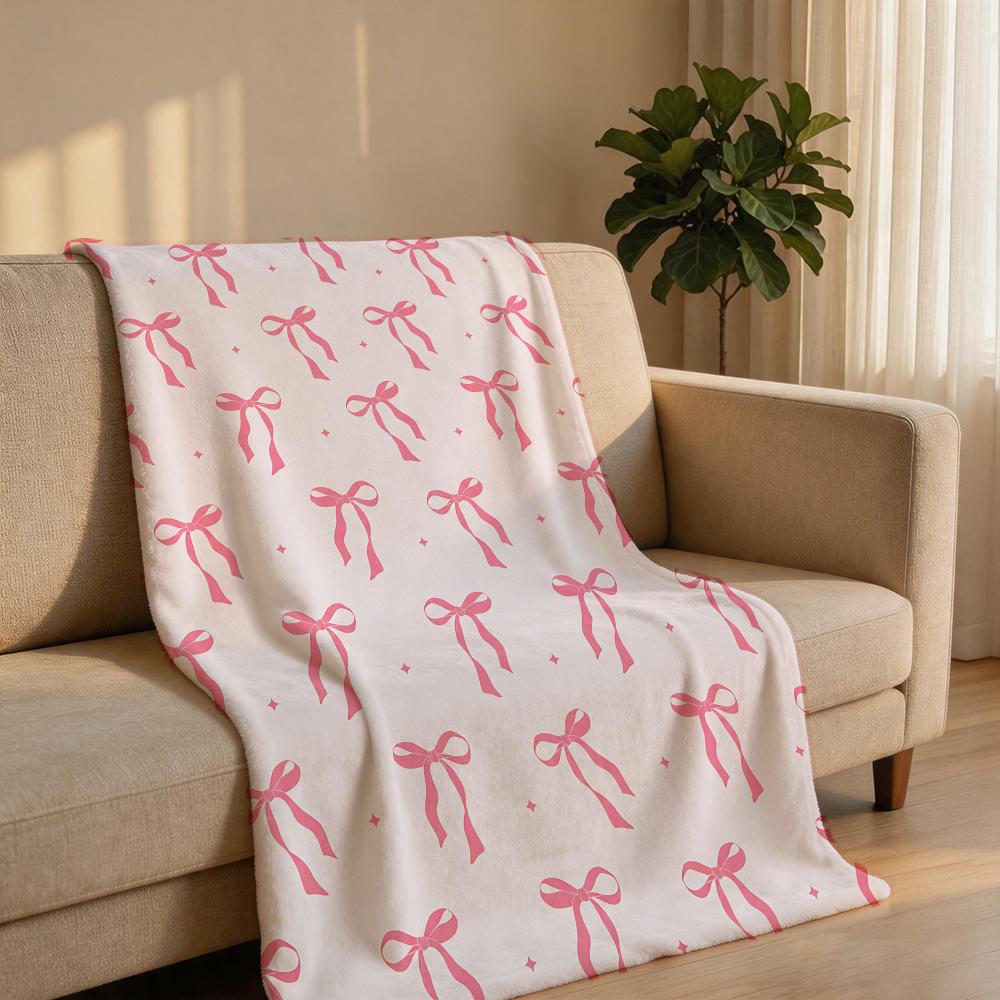 Pink Bow Set Throw Short Plush Throw Blanket Soft Skin-Friendly Multi-Scene Home Office