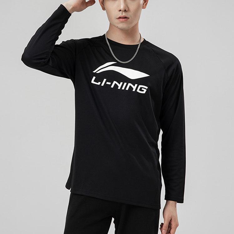 Li-Ning Moisture-Wicking Sports Crew Neck Long Sleeve T-Shirt Men Tops Black ATLR071-5