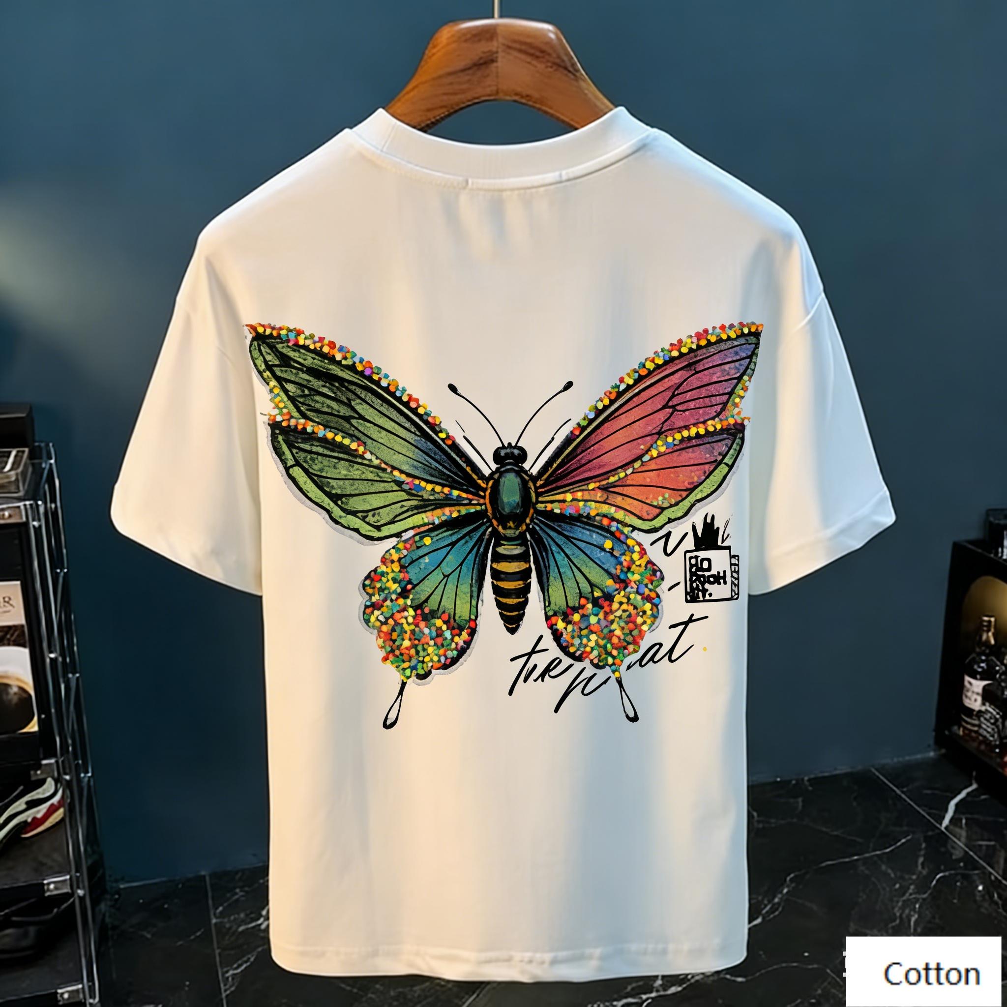 Gradient Colorful Butterfly Graphic TShirt Graffiti Art Print Pure Cotton Tee Artistic Streetwear Style Unisex Top S