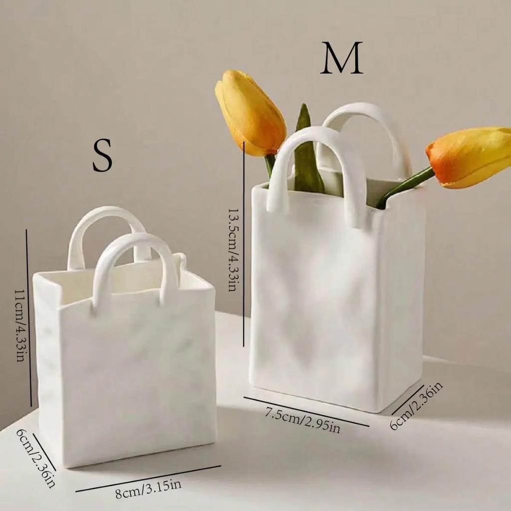 Vaso Moderno in Ceramica Bianca a Forma di Borsa per Decorazione della Casa Composizione di Fiori Secchi Decorazione da Tavola