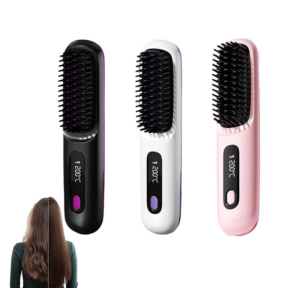 2 in 1 Hair Straightener Curling Brush LCD Digital Display Constant Temperature Hair Care Anti-Scald Nano-Ceramic Styling Tool