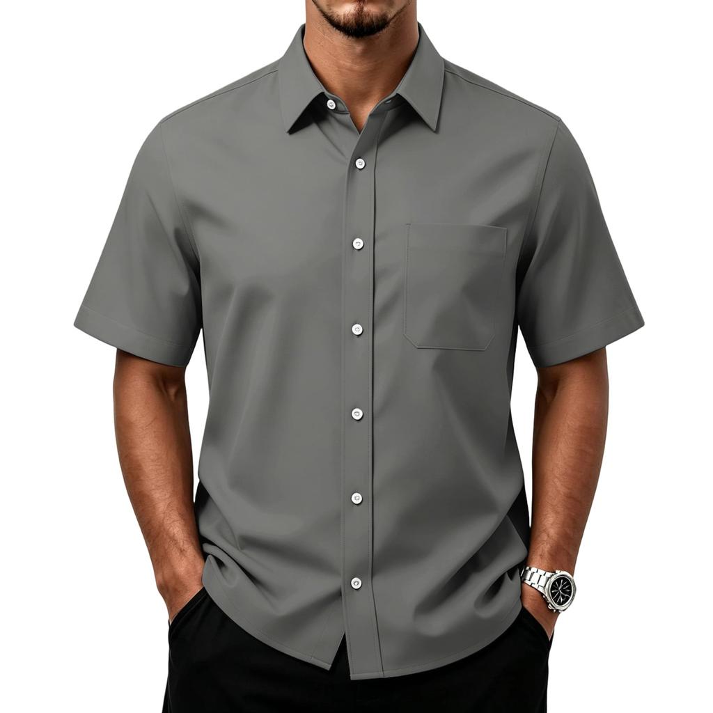 Men's Casual Short Sleeve Button Down Shirt with Chest Pocket Lightweight Breathable Fabric Relaxed Fit Summer Top