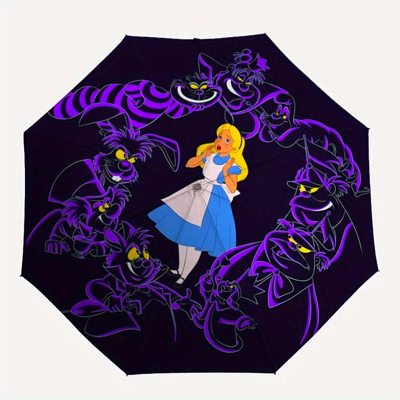 1pc Alice's Wonderland Automatic Folding Umbrella - 3 Folding Design, Vivid Cartoon Pattern, Suitable for Outdoor Activities, A Gift for Fan