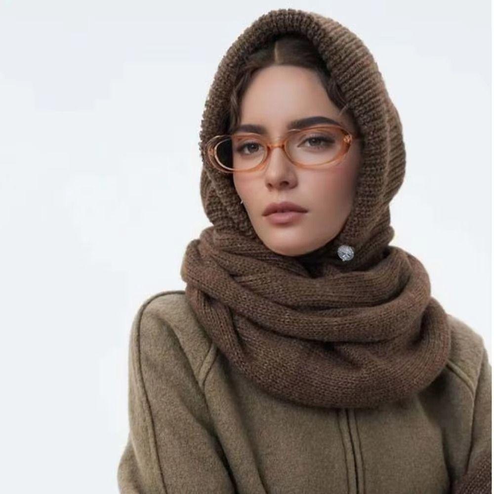 Beanie Knitted Hooded Scarf Solid Color Cross Hooded Cap Simple Knitted Hat Female/Girls