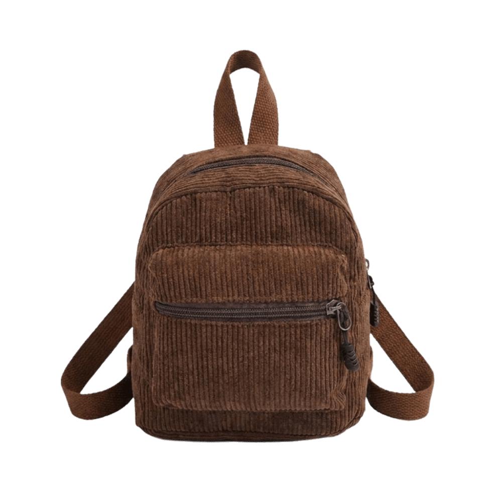Zipper Double Shoulder Bag Lightweight Daypack Korean Style Corduroy Mini Backpack Casual Travel