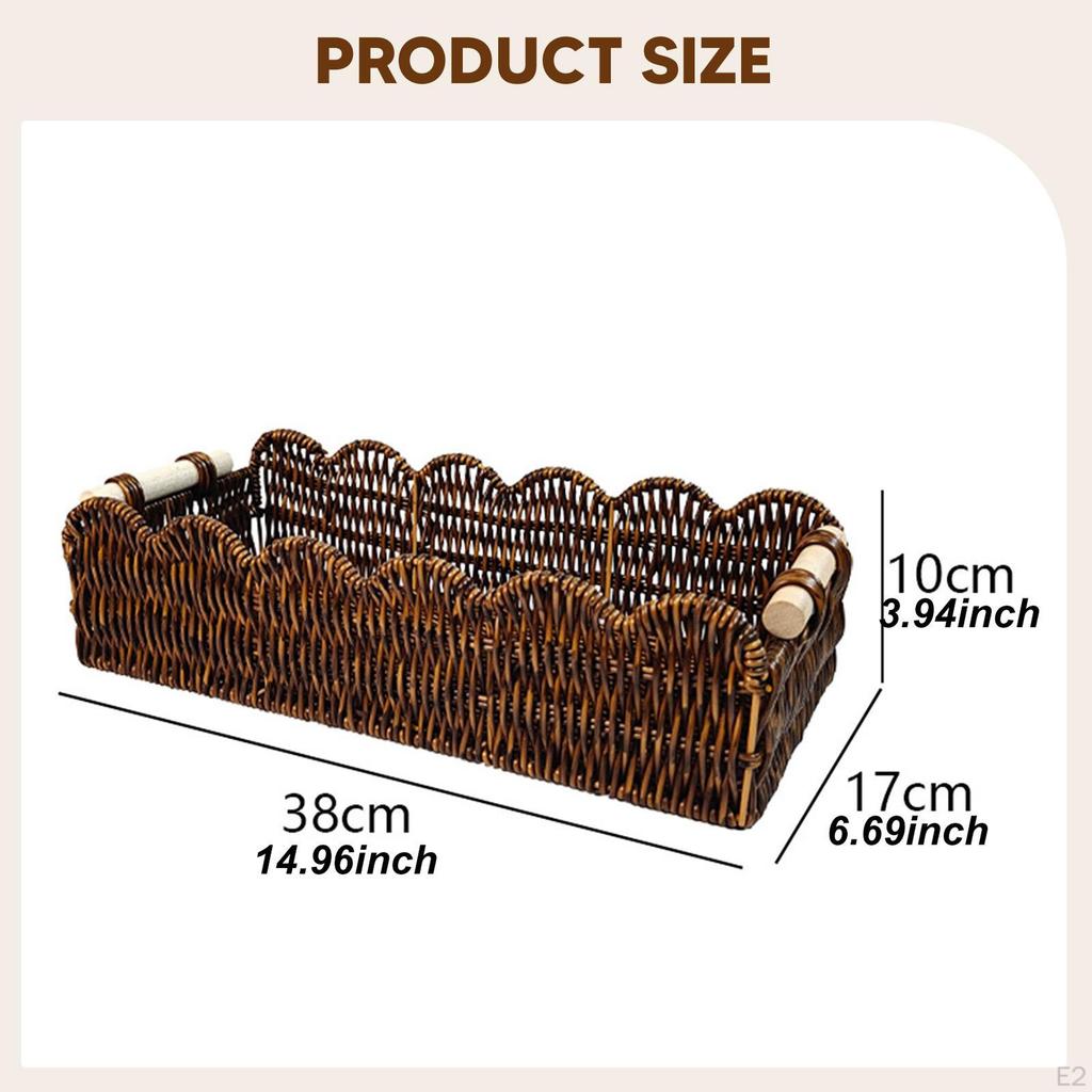 Basket Rectangular Food Storage Handmade Fruit Holder Rustic Serving Tray Bread for Coffee